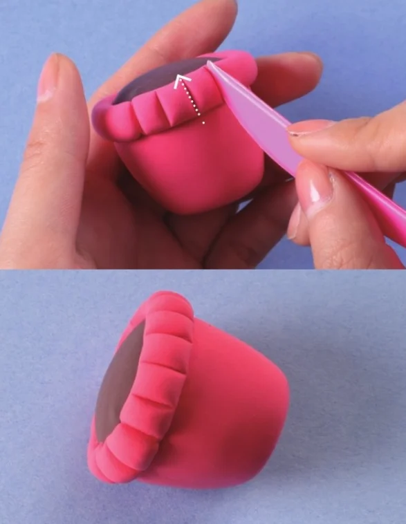 Use a plastic knife to cut patterns on the air dry clay