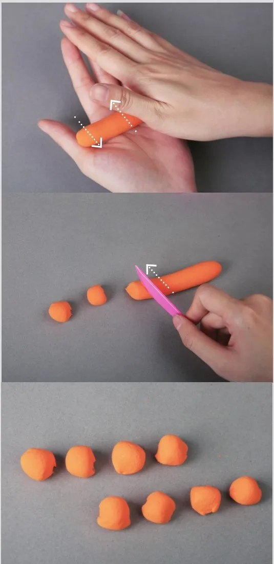 Roll the air dry clay into a long strip and divide it evenly into 8 small balls