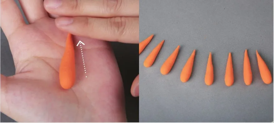 Make air dry clay into the shape of a carrot