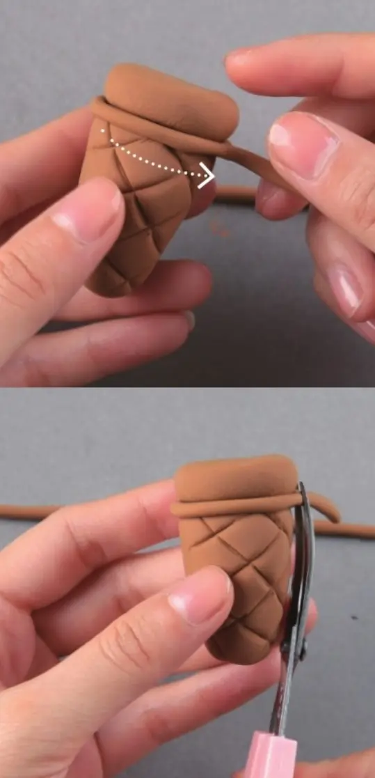 Wrap the clay strips around the top of the ice cream cone