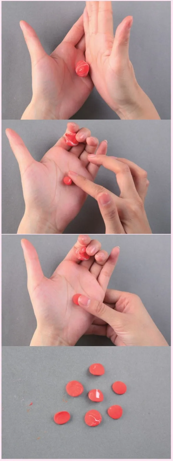 mix red, orange and white clay to make sausage slices