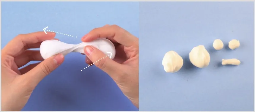 Divide the white clay into 5 parts of different sizes