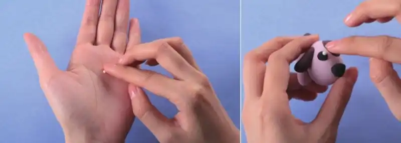 put two white clay dots on the black eye