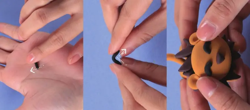 make a happy expression on the clay lion's face