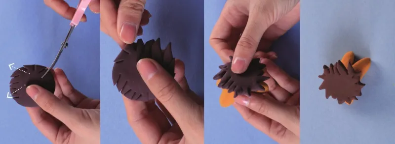 Use scissors to give a clay lion a haircut