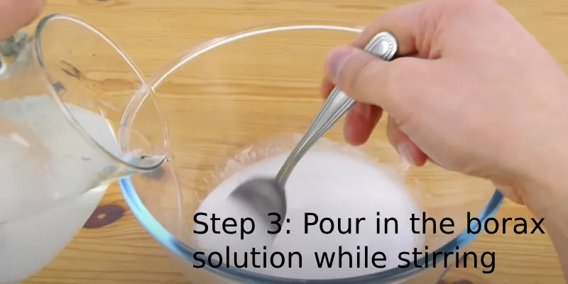 magnetic slime recipe step 3: pour borax while stirring