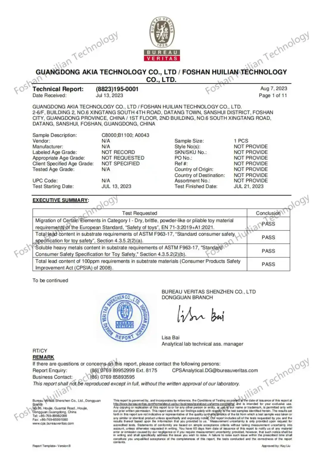 foshan huilian en71 astm f963 cpsia test report