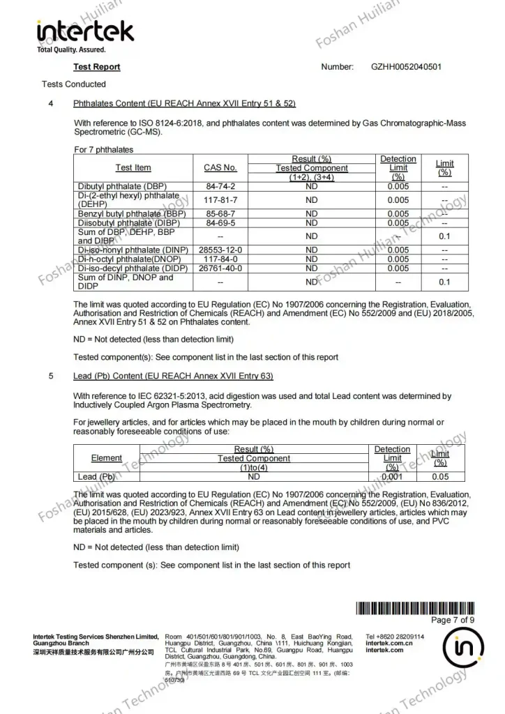 foshan huilian lead test report