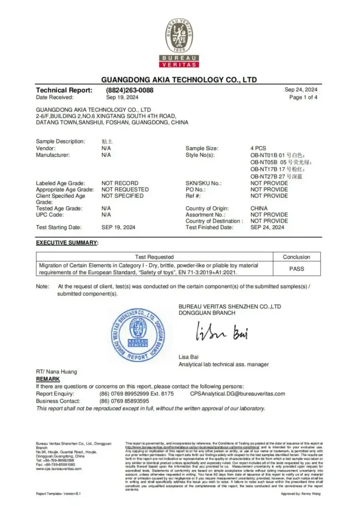 Air Dry Clay EN71 Test Report